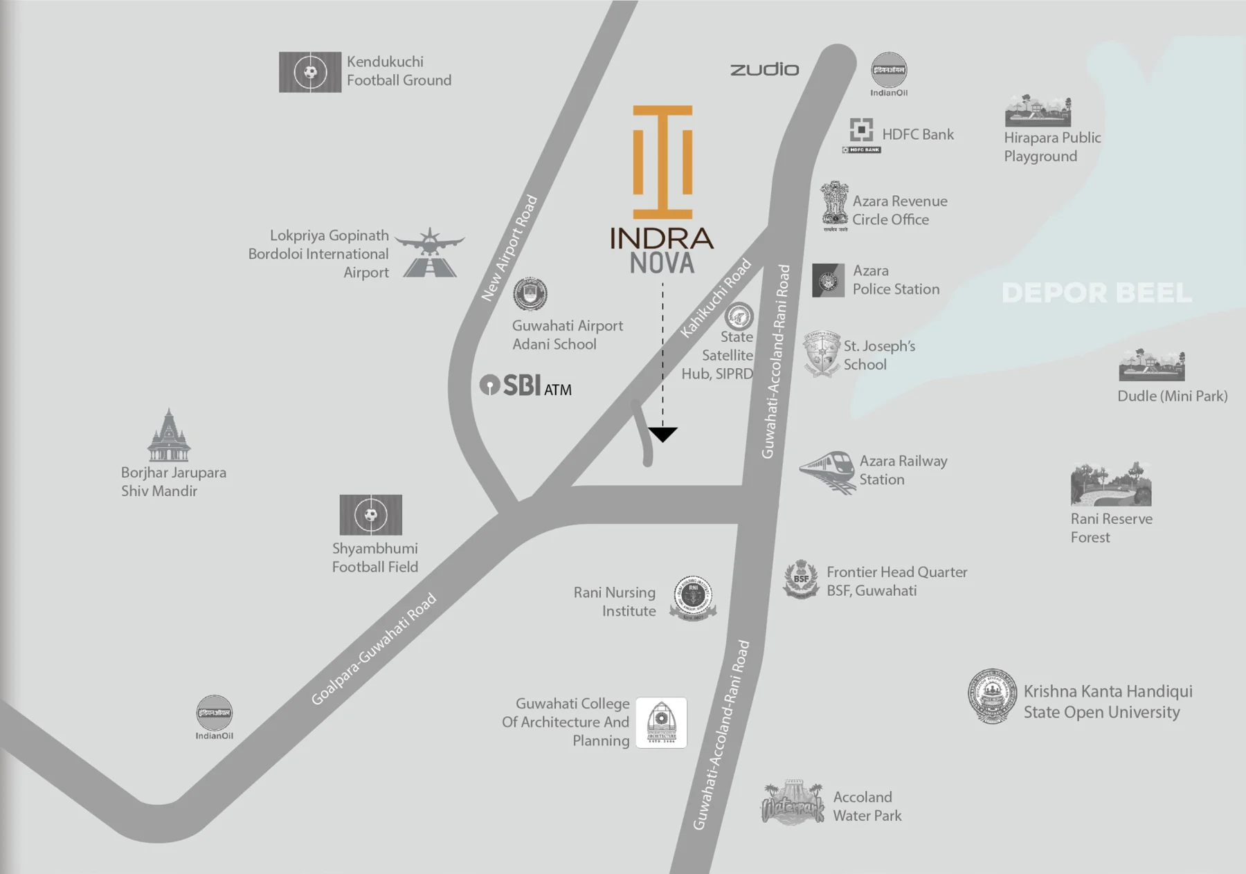 Location map of Indra Nova, Kahikuchi, Guwahati